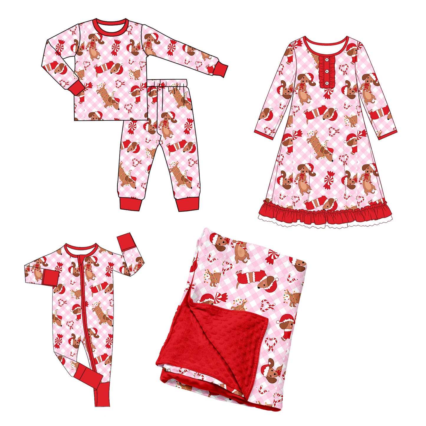 ( Moq 5 Each Style ) Baby Girls Kids Christmas Dogs Plaid Sibling Romper Dress Set Blanket Clothing