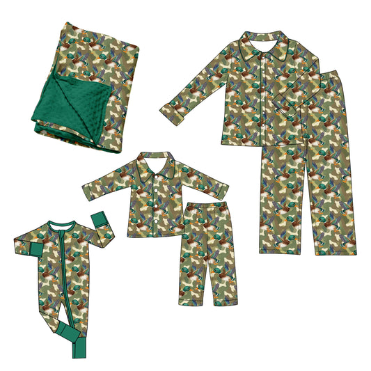 ( Moq 5 Each Style ) Baby Girl Adult Women Ducks Green Camo Sibling Mommy And Me Family Pajamas Sets Pajamas Blanket