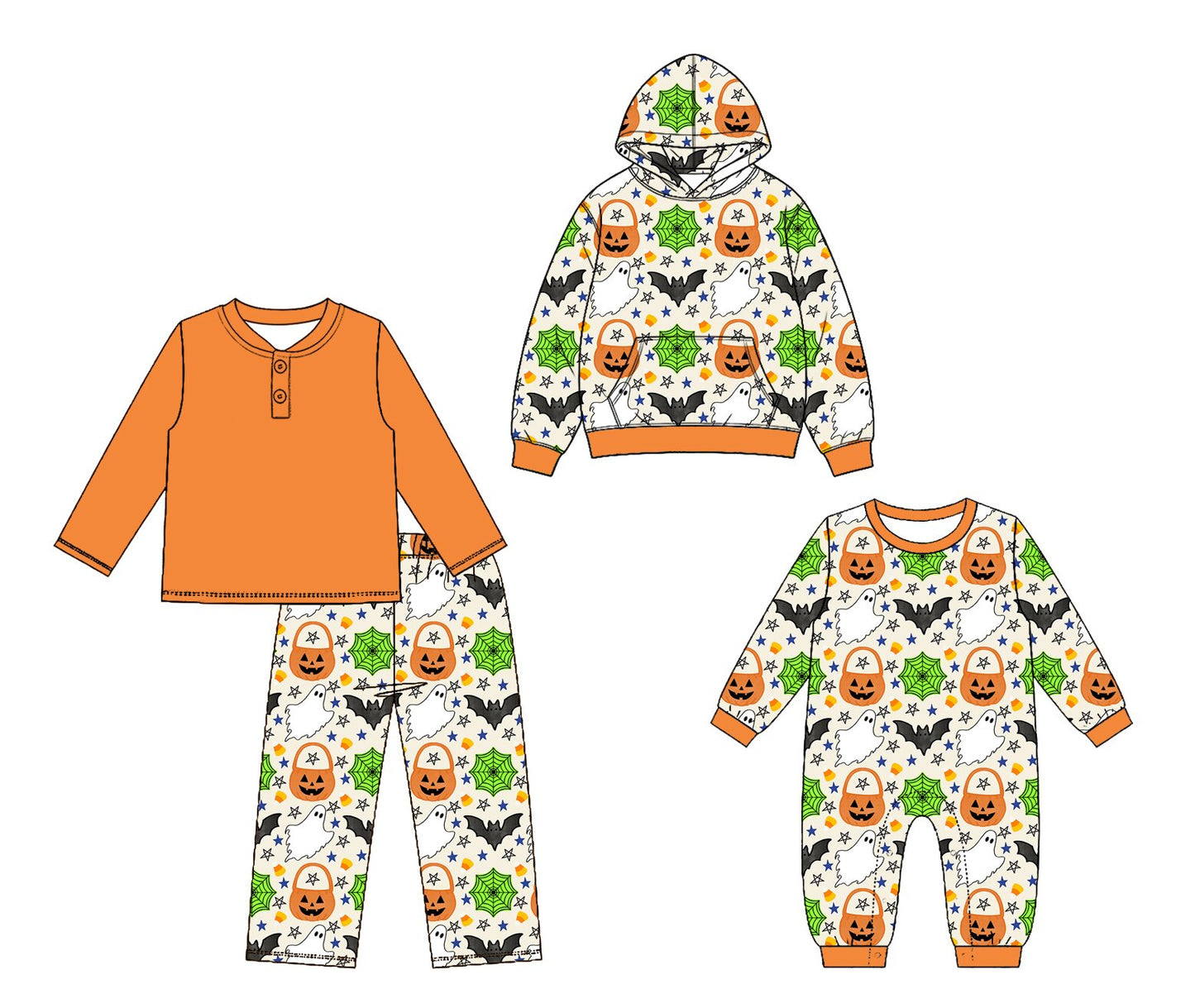 ( Moq 5 Each Style ) Baby Boys Kids Halloween Pumpkins Ghosts Sibling Shirt Romper Set Clothes