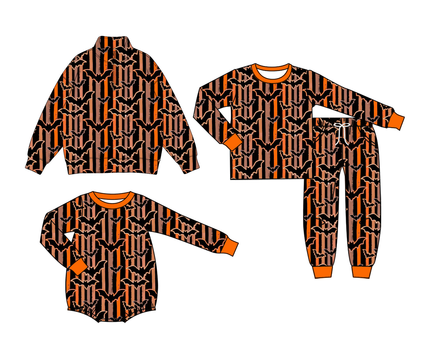 ( Moq 5 Each Style ) Baby Boys Kids Bats Stripes Halloween Sibling Shirt Pants Romper Set Clothes