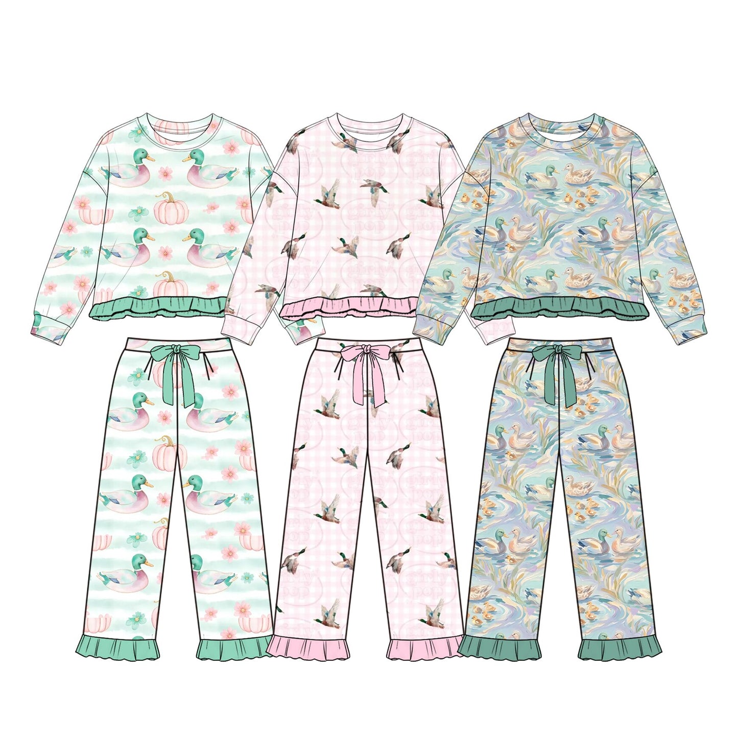 ( Moq 5 Each Style ) Sibling Baby Girls Kids Long Sleeves Ducks Pullovers Pants Sets Clothes