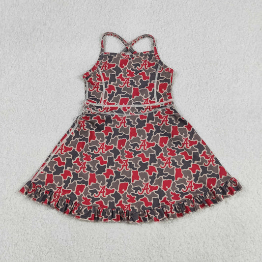 Baby Girls Kids Straps A Camo Print Team Yoga Ruffle Knee Length Dress RTS