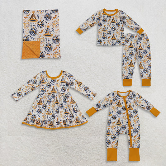 Sibling Baby Boys Girls Kids Hats Happy New Year Romper Dress Set Pajamas Blanket Clothes RTS