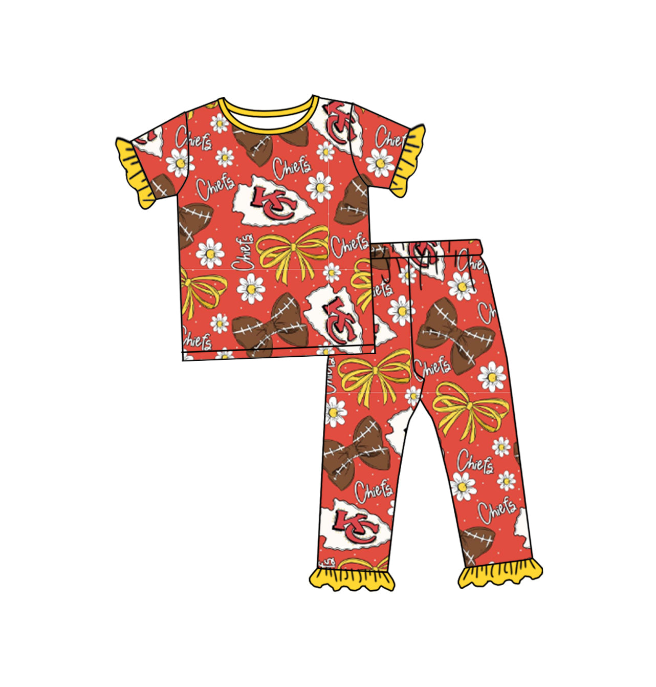 Baby Girl Short Sleeves KC Bows Flower Shirt Pants Pajamas Team Set ( Moq 5 )