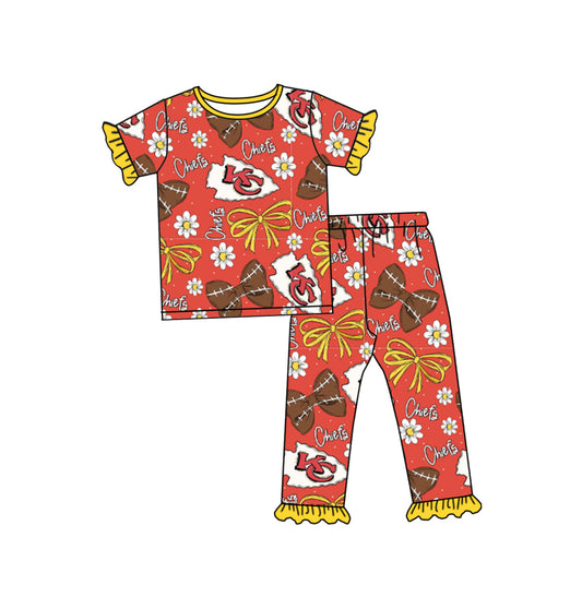 Baby Girl Short Sleeves KC Bows Flower Shirt Pants Pajamas Team Set ( Moq 5 )