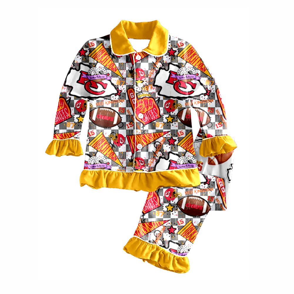 Baby Girl Long Sleeves KC Buttons Shirt Pants Fall Pajamas Clothes Team Set