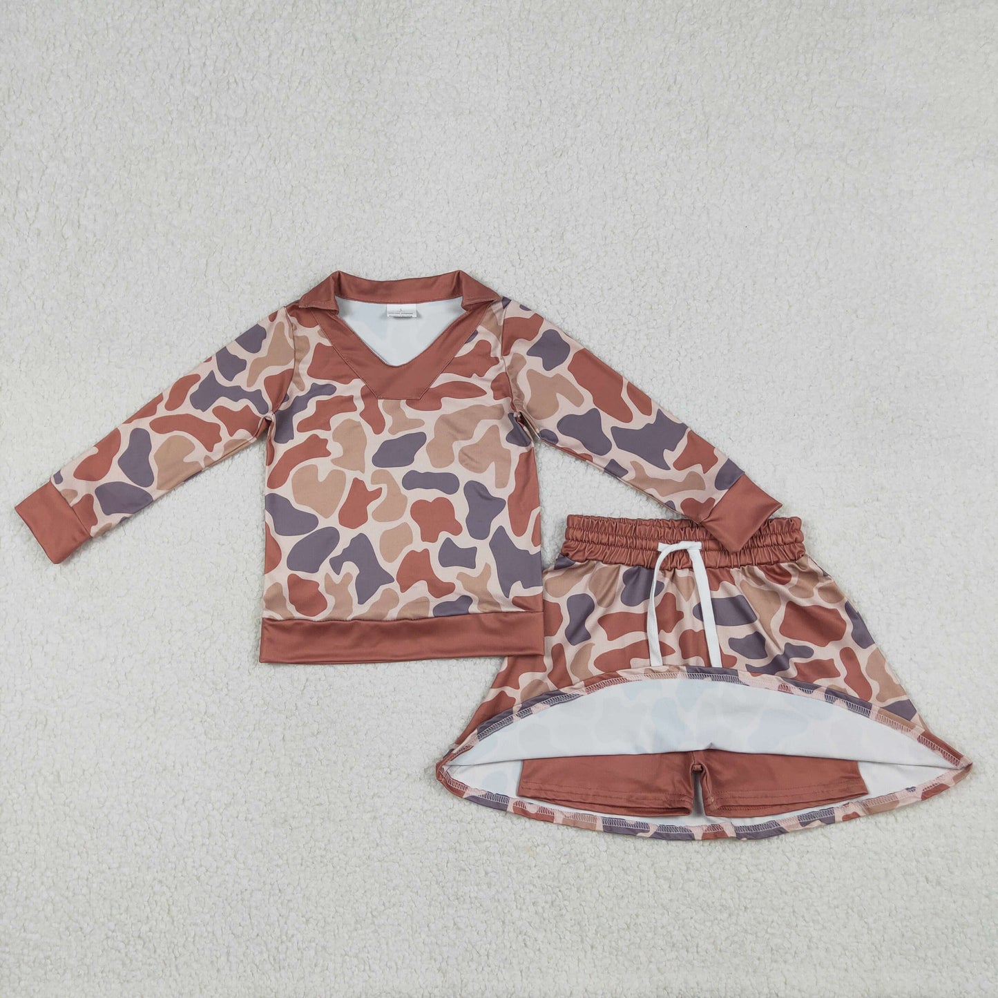 Baby Girls Kids Long Sleeves Shirt Skirt Shorts Clothes Camo Set RTS