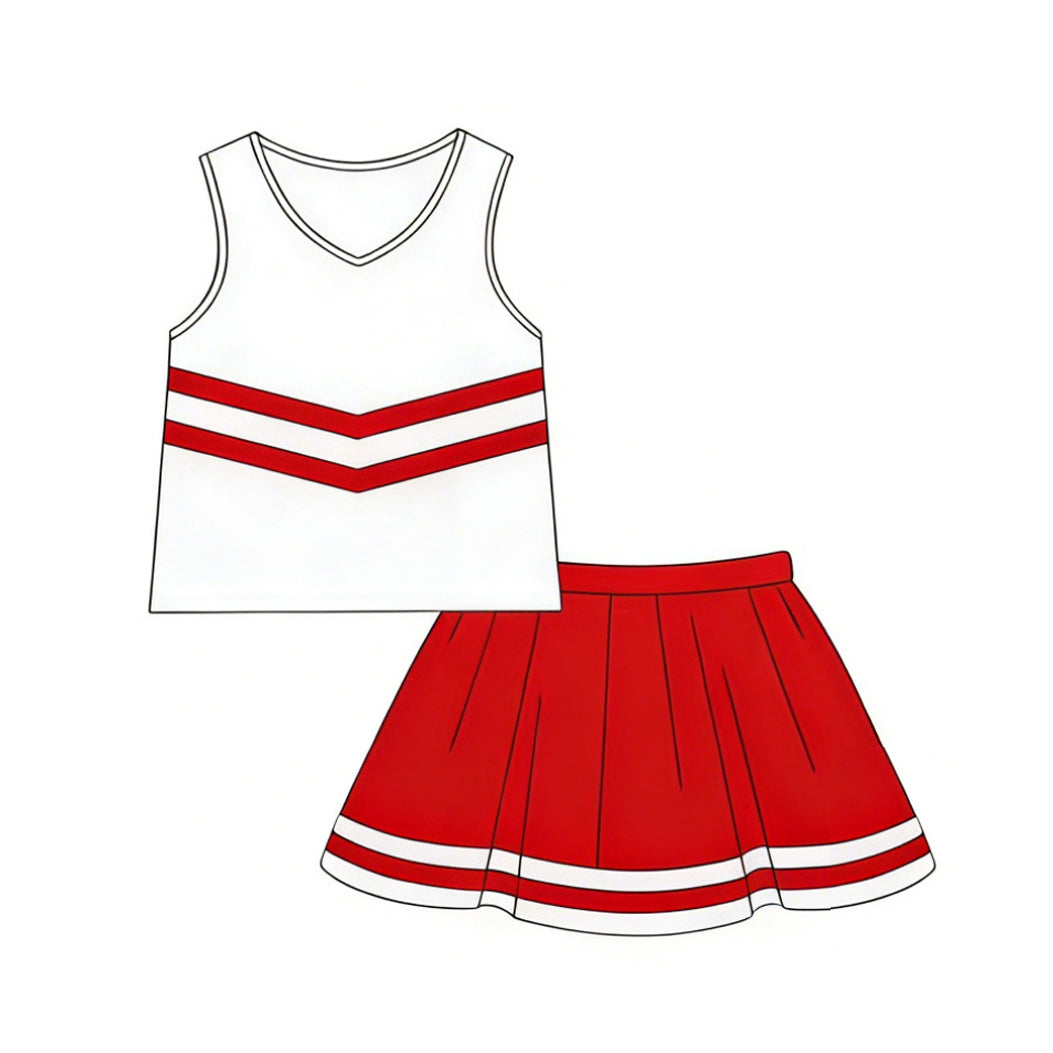 ( Moq 5 ) Preorder Baby Girl Kids Sleeveless Tops Red Skirt Shorts Set Cheer Team Clothes