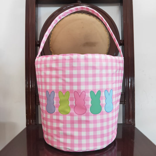 BA0160 Baby Girl Pink Checkered Baskets Easter Rabbit Bag