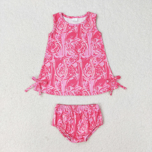 Baby Girl Sleeveless Flamingo Tops Bummies Shorts Summer Pink Set