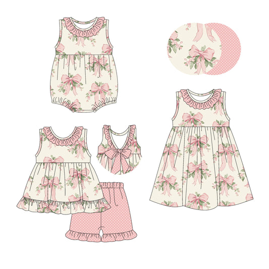 Baby Girl Sleeveless Flower Bows Ruffle Sibling Romper Dress Set ( Moq 5 Each Style ) 2.26