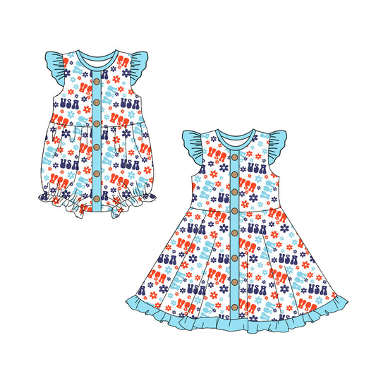 Baby Girl Short Sleeves July 4th Sibling Romper Dress ( Moq 5 Each Design )11.27