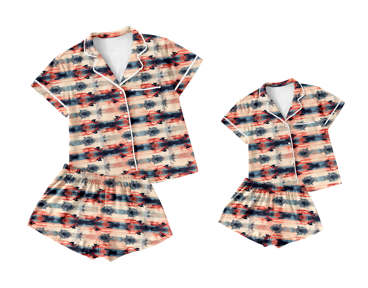 Baby Girl Toddler Adult Women Western Aztec Short Sleeves Shorts Sibling Family Shorts Pajamas Set ( Moq 5 Each Style )11.26