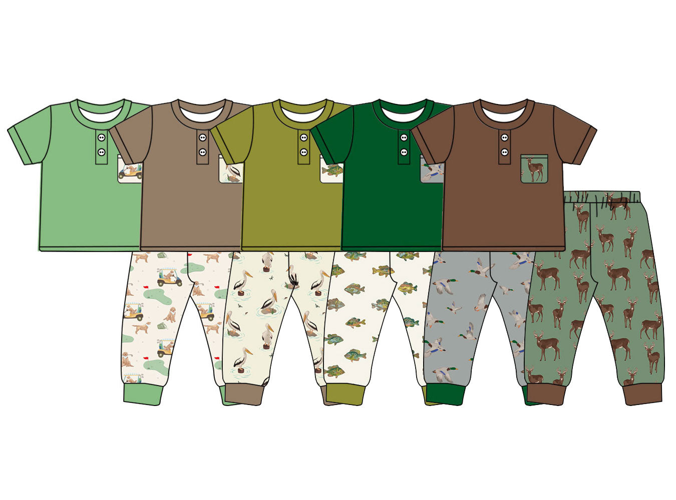 ( Moq 5 Each Style ) Sibling Baby Boys Kids Short Sleeves Buttons Pockets Shirts Pants Sets Clothes