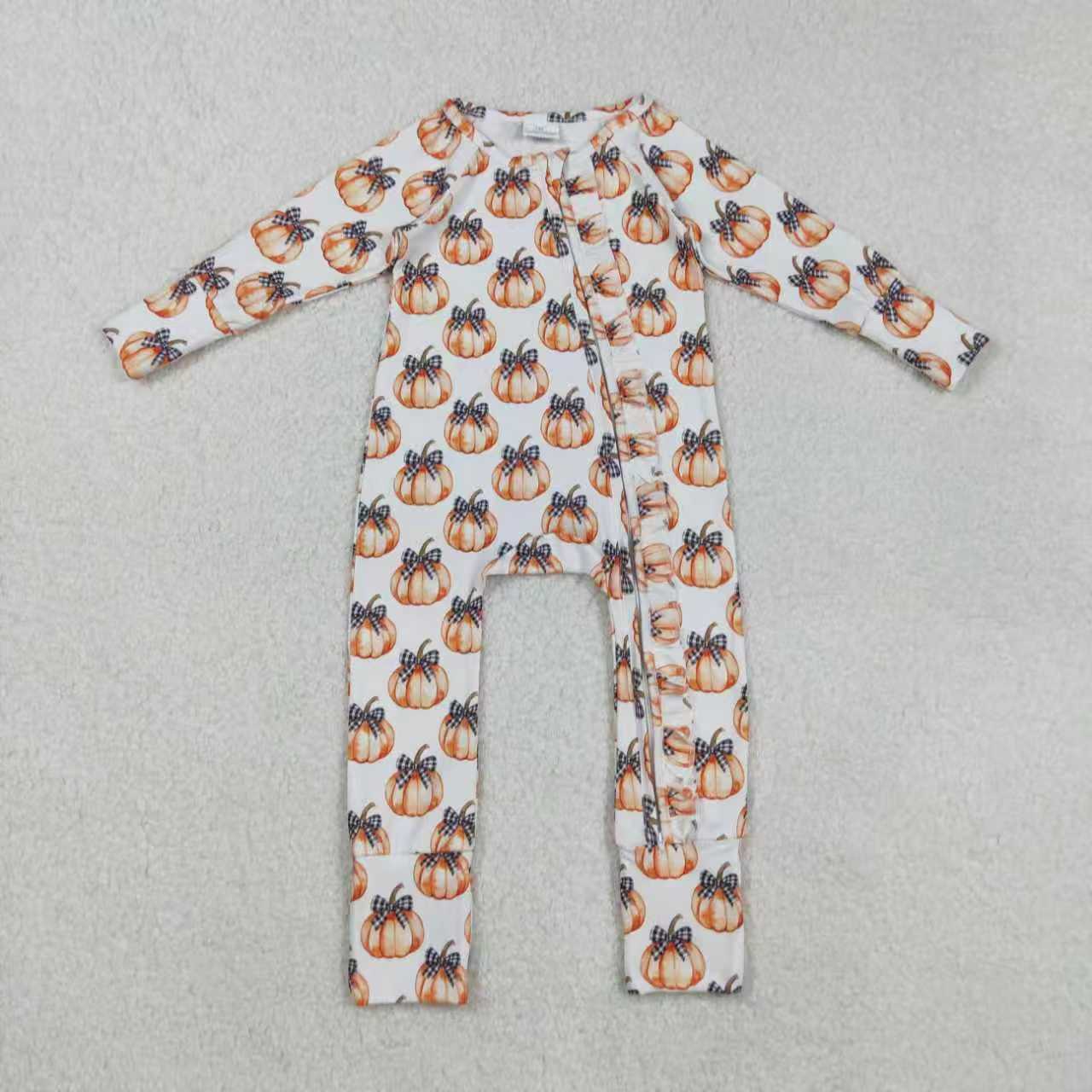 Sibling Baby Girl Long Sleeves Pumpkins Bows Zipper Romper Fall Set Clothes RTS