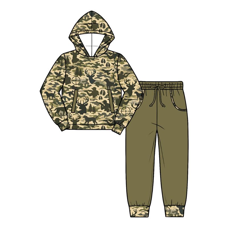 ( Moq 5 ) Preorder Baby Boys Kids Deer Ducks Dogs Hoodie Pullover Pockets Pants Camo Set Hunting Clothes
