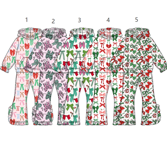 ( Moq 5 Each Style ) Sibling Baby Girls Kids Long Sleeves Christmas Bows Hoodie Shirts Pants Sets Clothes