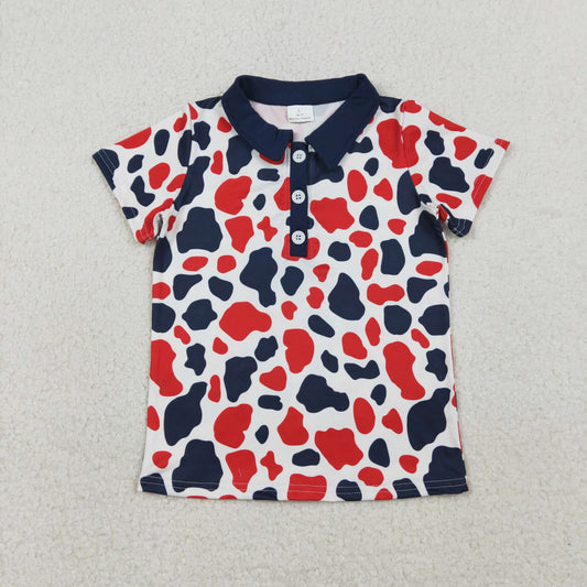 Baby Boys Short Sleeves Red Blue Camo 4th of July Buttons Tee Tops RTS