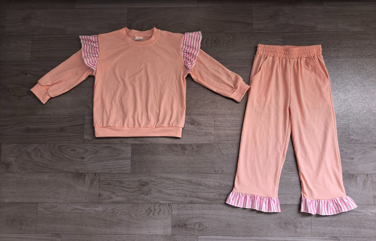 ( No moq ) Preorder Baby Girls Kids Long Sleeves Tops Pockets Pants Cotton Set Pink Clothes