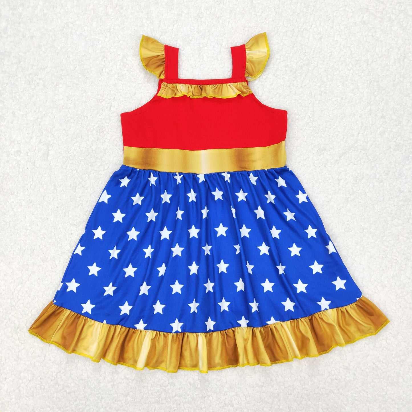 Baby Girl Short Sleeves Stars Hero Knee Length Dress RTS