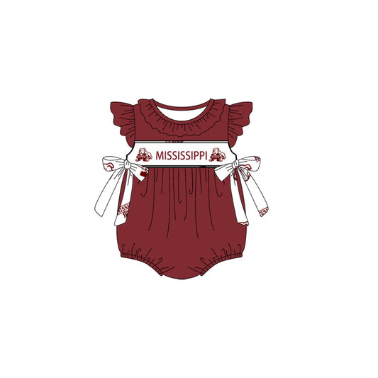 Baby Girl Short Sleeves Team Dogs Bows Bubble Romper (Moq 5 )