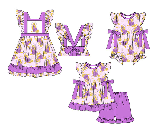 Baby Girl Princess Sibling Summer Purple Romper Dress Clothes Set ( Moq 5 Each Design )11.23