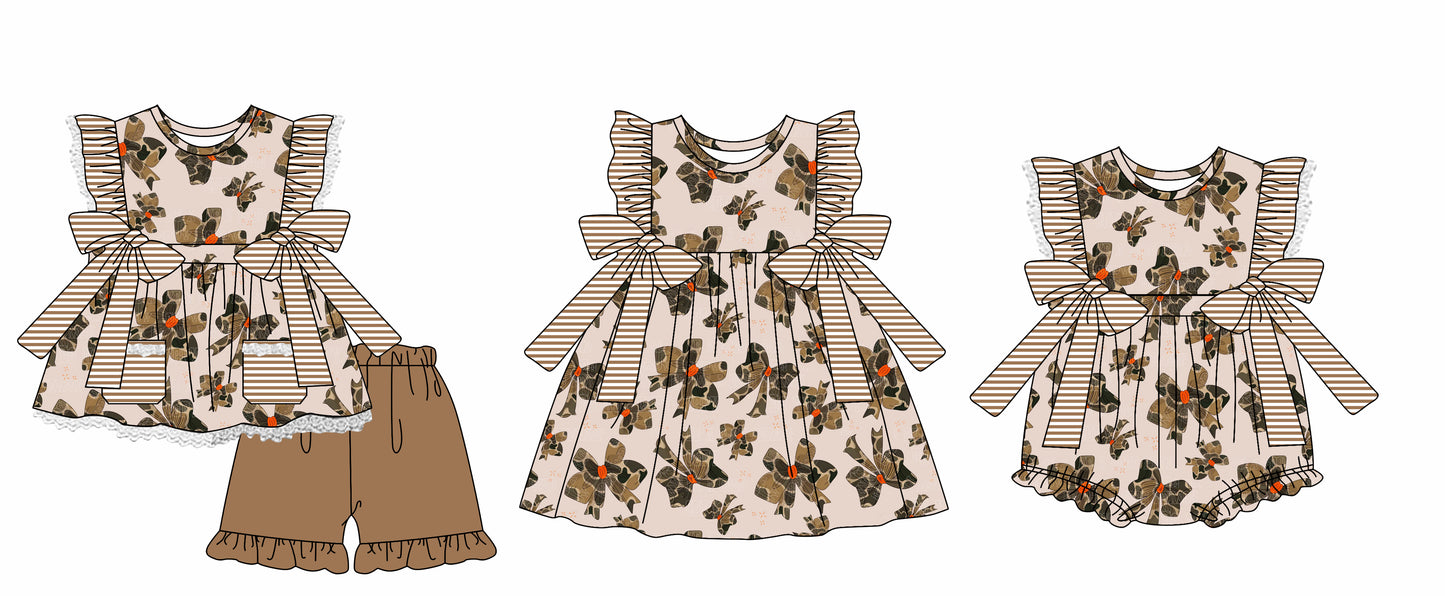 Baby Girl Short Sleeves Camo Bows Romper Dress Clothes Set ( Moq 5 Each Design )12.2