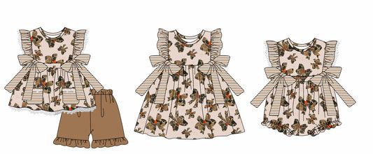 Baby Girl Short Sleeves Camo Bows Romper Dress Clothes Set ( Moq 5 Each Design )12.2