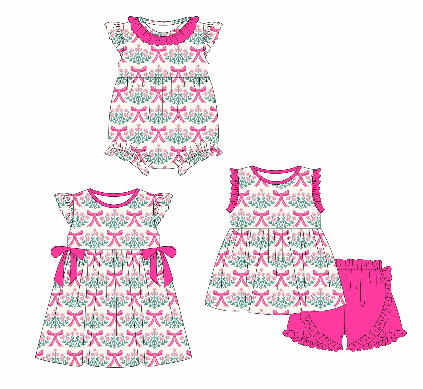 Baby Girl Flower Pink Bows Sibling Romper Dress Set ( Moq 5 Each Style ) 1.10
