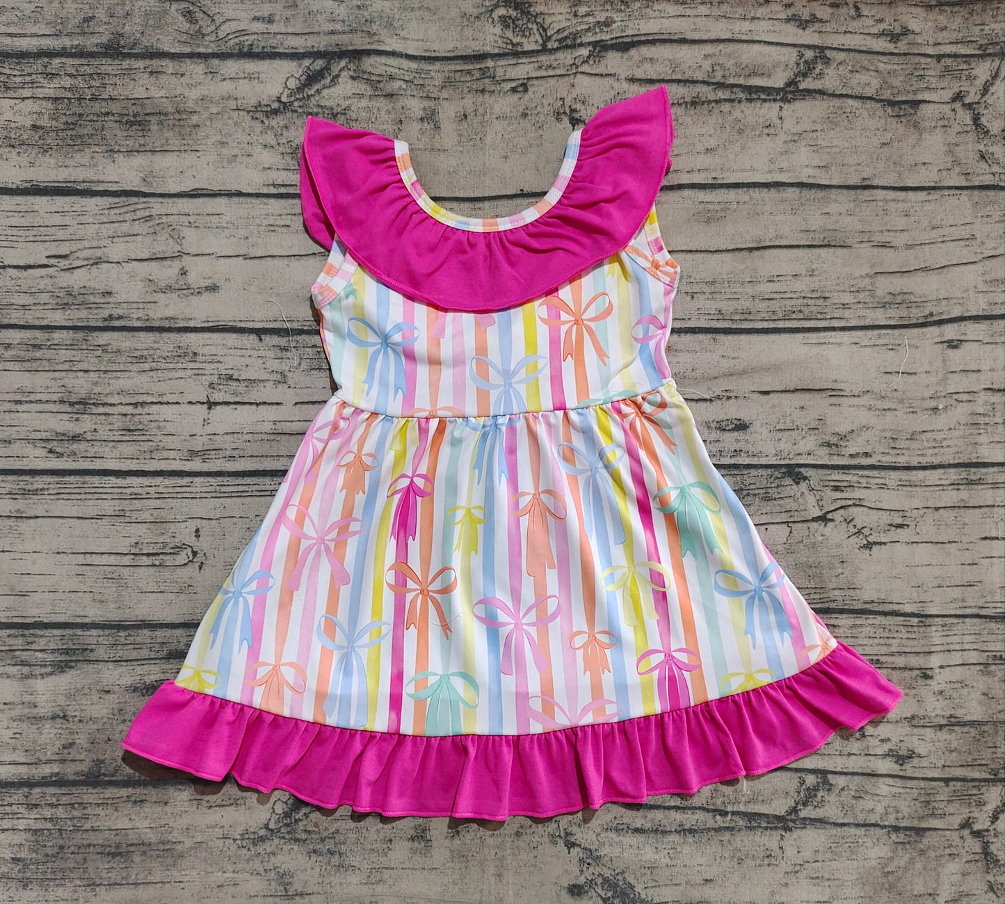 Baby Girl Colorful Stripes Bows Knee Length Dress RTS