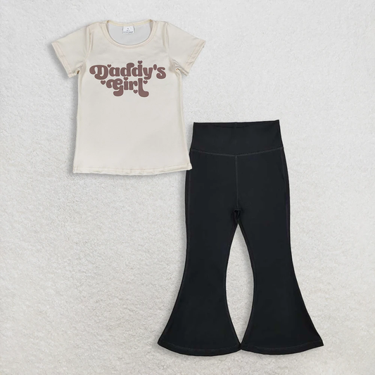 Baby Girl Kids Short Sleeves Daddy's Shirt Black Bell Pants Set Clothes RTS