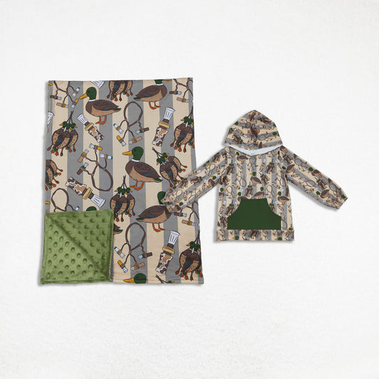 Sibling Boys Kids Ducks Stripes Hunting Hoodie Pocket Shirt Blankets RTS