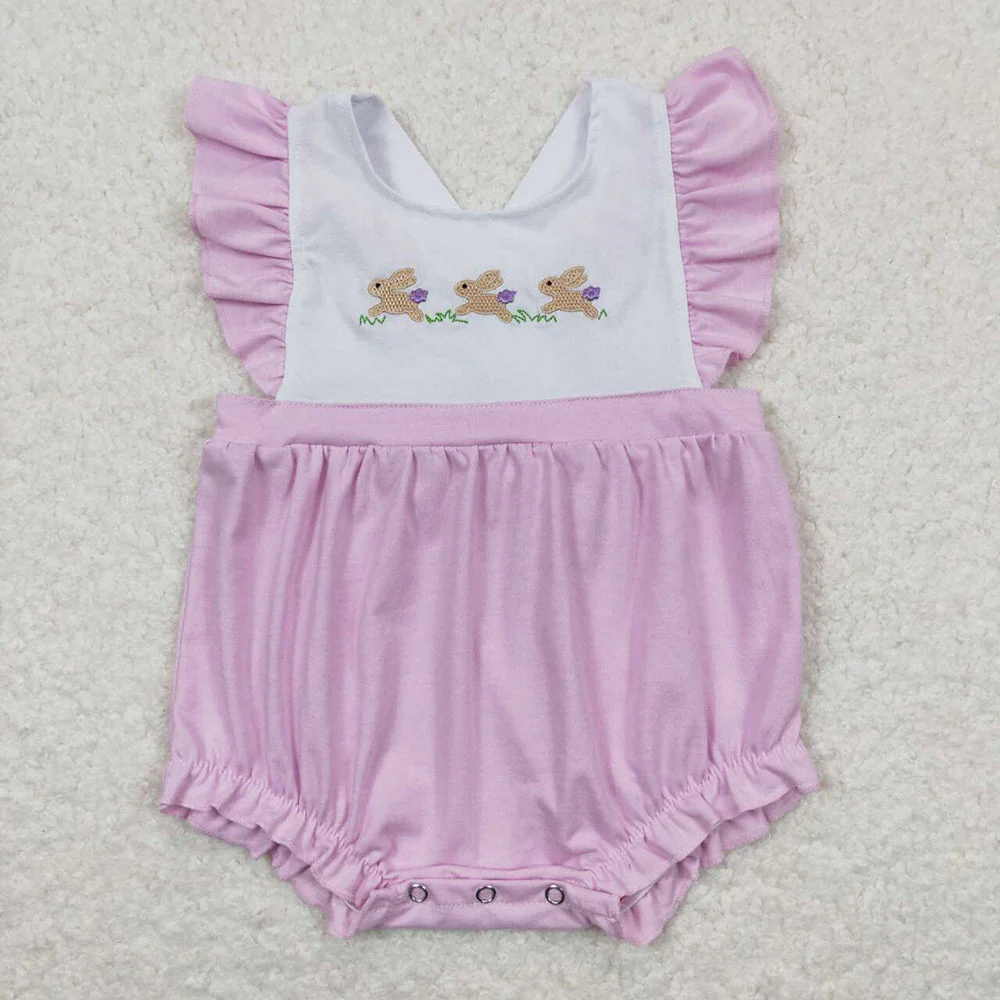 Baby Boy Girl Kids Short Sleeves Embroidery Easter Rabbits Sibling Romper Dresse Clothes Set