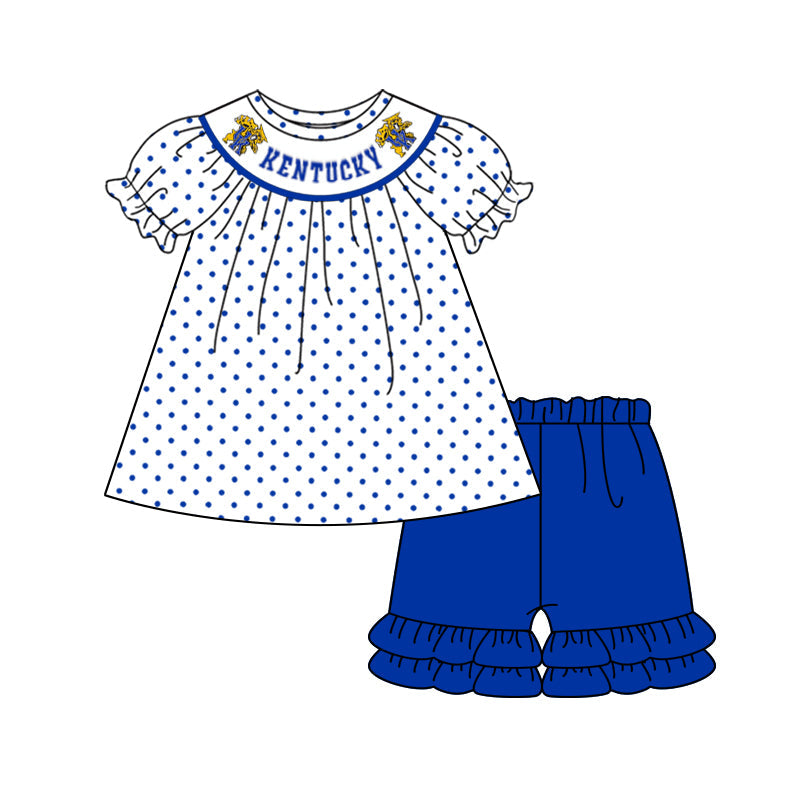 Baby Girl Short Sleeves Tiger Tunic Blue Ruffle Shorts Team Clothes Set Moq 5