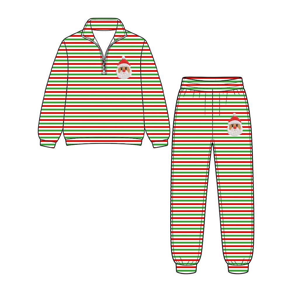 ( Moq 5 ) Preorder Baby Boys Kids Long Sleeves Stripes Santa Zipper Shirt Pants Set Christmas Clothes