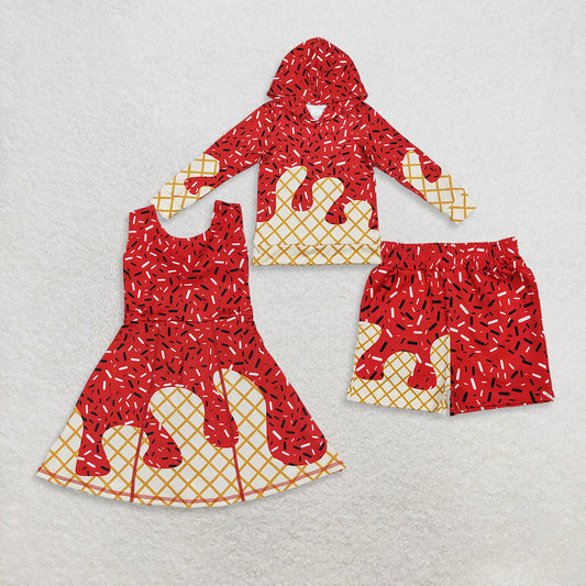 Sibling Boys Girls Red Sprinkles Drips Hoodie Shirt Jogger Pants Dress RTS
