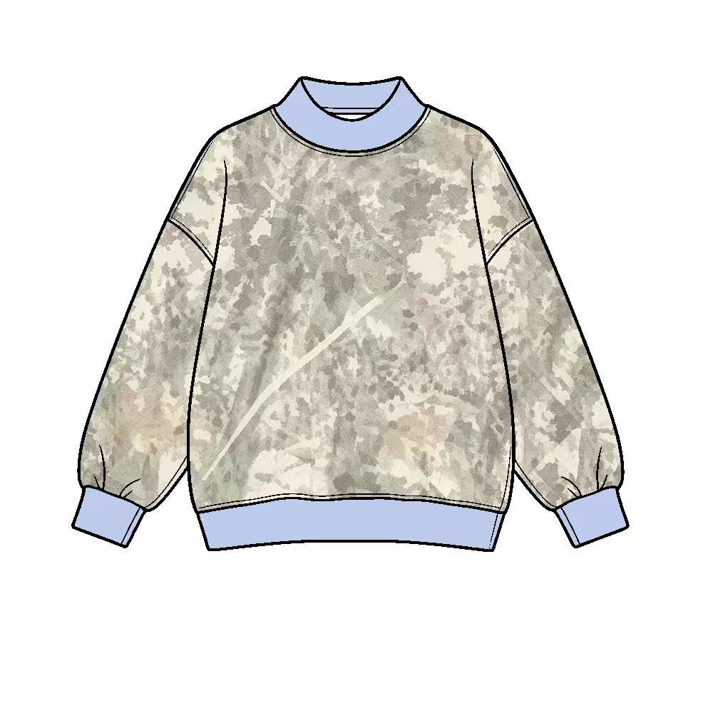 ( Moq 5 ) Preorder Adult Women Blue Long Sleeves Shirt Tops Camo Pullover Yoga Active Clothes