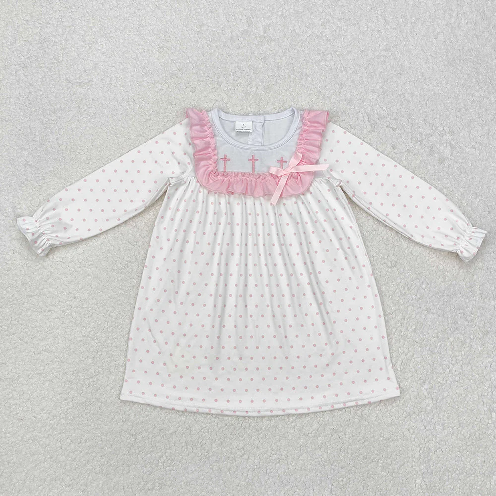 Baby Boy Girl Embroidery Pink Crosses Dots Easter Sibling Romper Dress