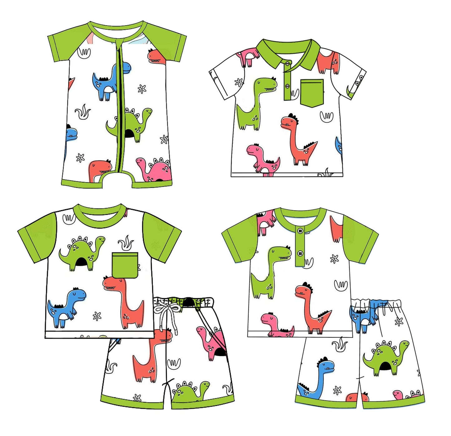 Baby Boy Short Sleeves Dinosaurs Sibling Romper Shirt Set ( Moq 5 Each Style ) 2.27