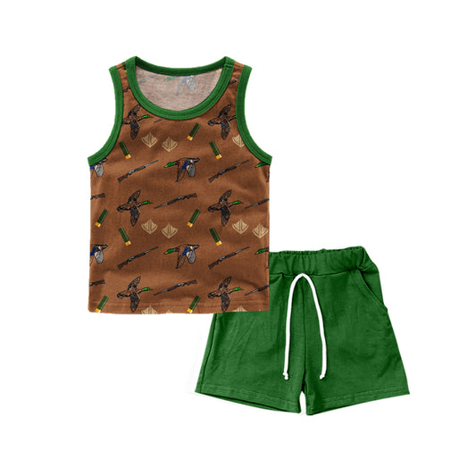 Baby Boy Toddler Sleeveless Ducks Shirt Green Shorts Clothes Hunting Set Moq 5 (11.30)