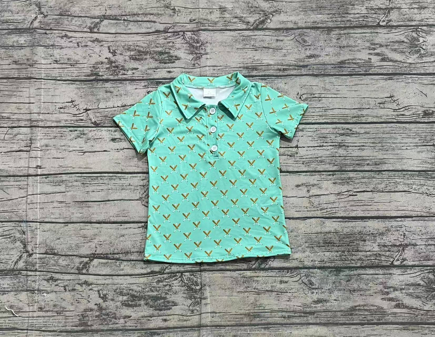 Baby Boy Green Short Sleeves Baseball Buttons Shirt RTS