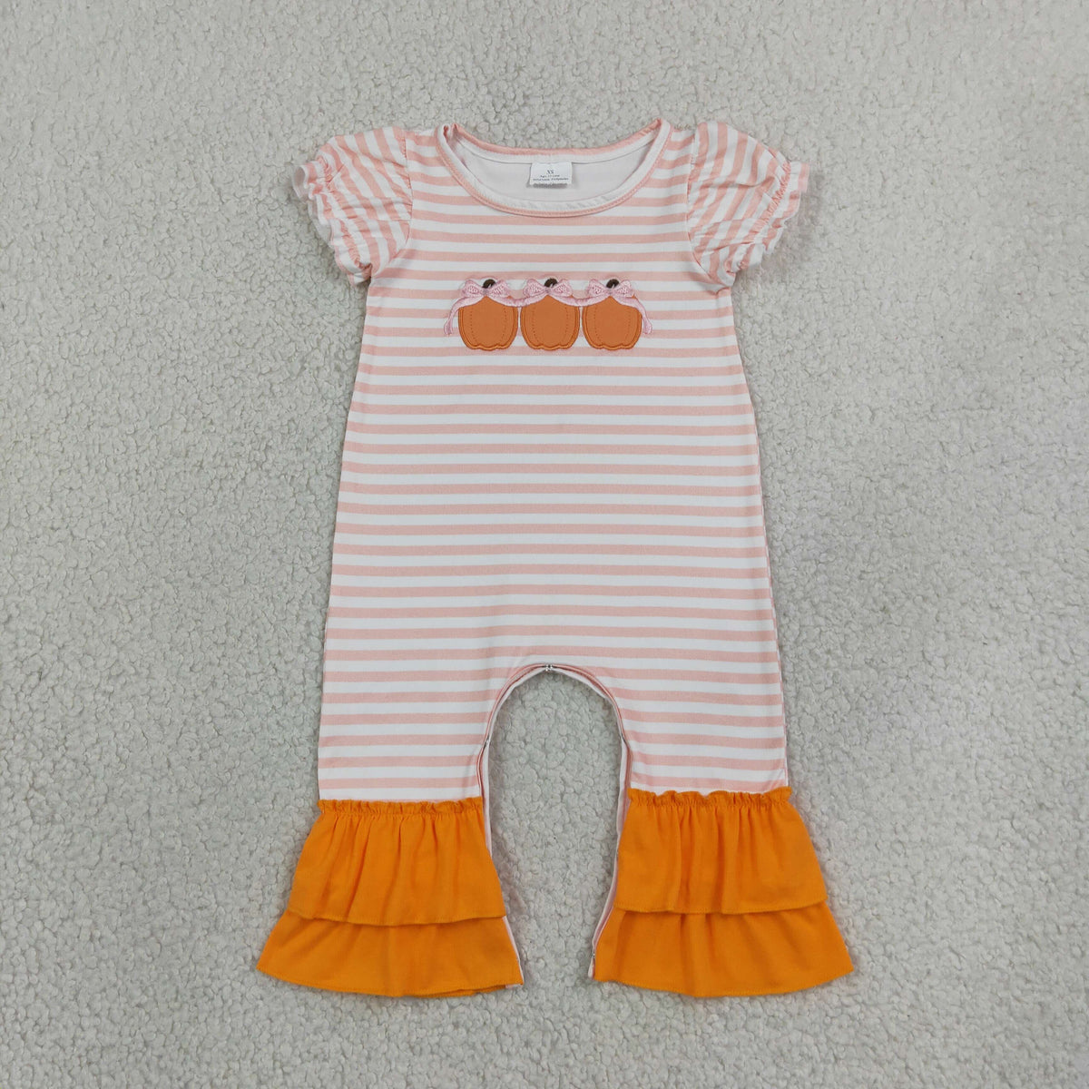 Baby Girl Kids Short Sleeves Embroidery Pumpkins Bows Stripes Romper Fall Clothes RTS
