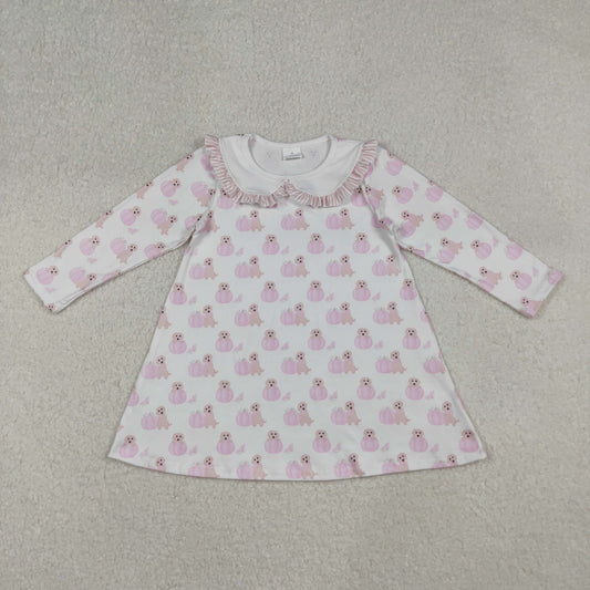 Baby Girl Long Sleeves Pumpkins Dogs Pink Fall Knee Length Dress RTS