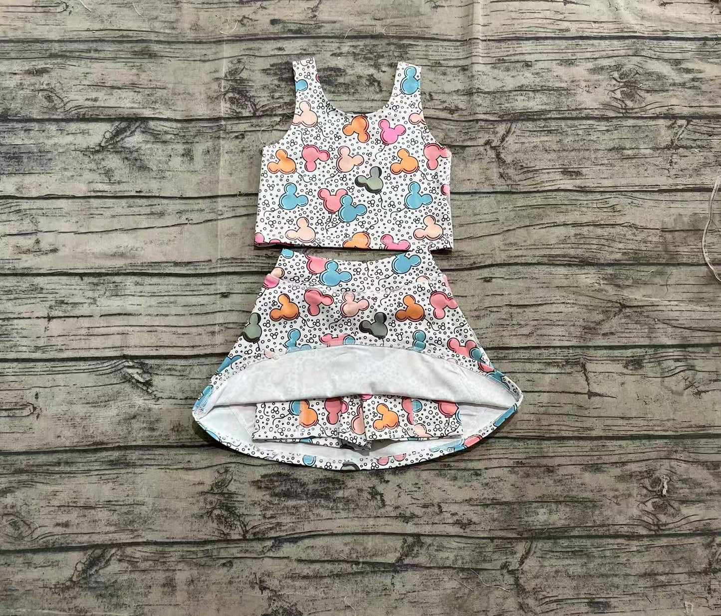 r Baby Girl Sleeveless Cartoon Mouse Balloons Tops Skort Yoga Active Set RTS