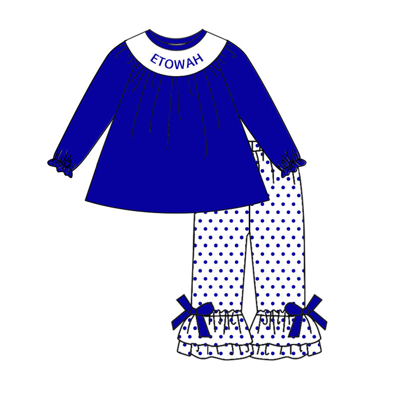 Baby Girl Blue Long Sleeves Team Tops Dots Pants Fall Clothes Set mqo 5