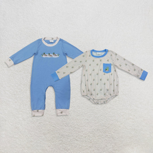 Sibling Baby Boys Long Sleeves Embroidery Ducks Rompers RTS
