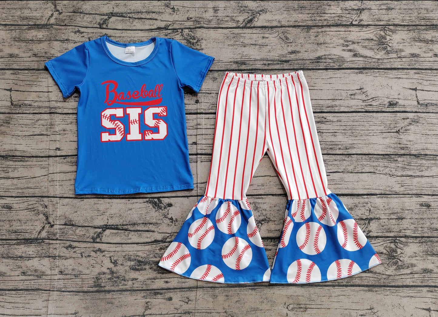 Baby Girl Kids Toodler Baseball Sister Shirt Bell Bottom Pants Clothes Set RTS