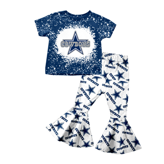 Baby Girl Short Sleeves Cowboy Team Shirt Bell Pants Set Moq 5