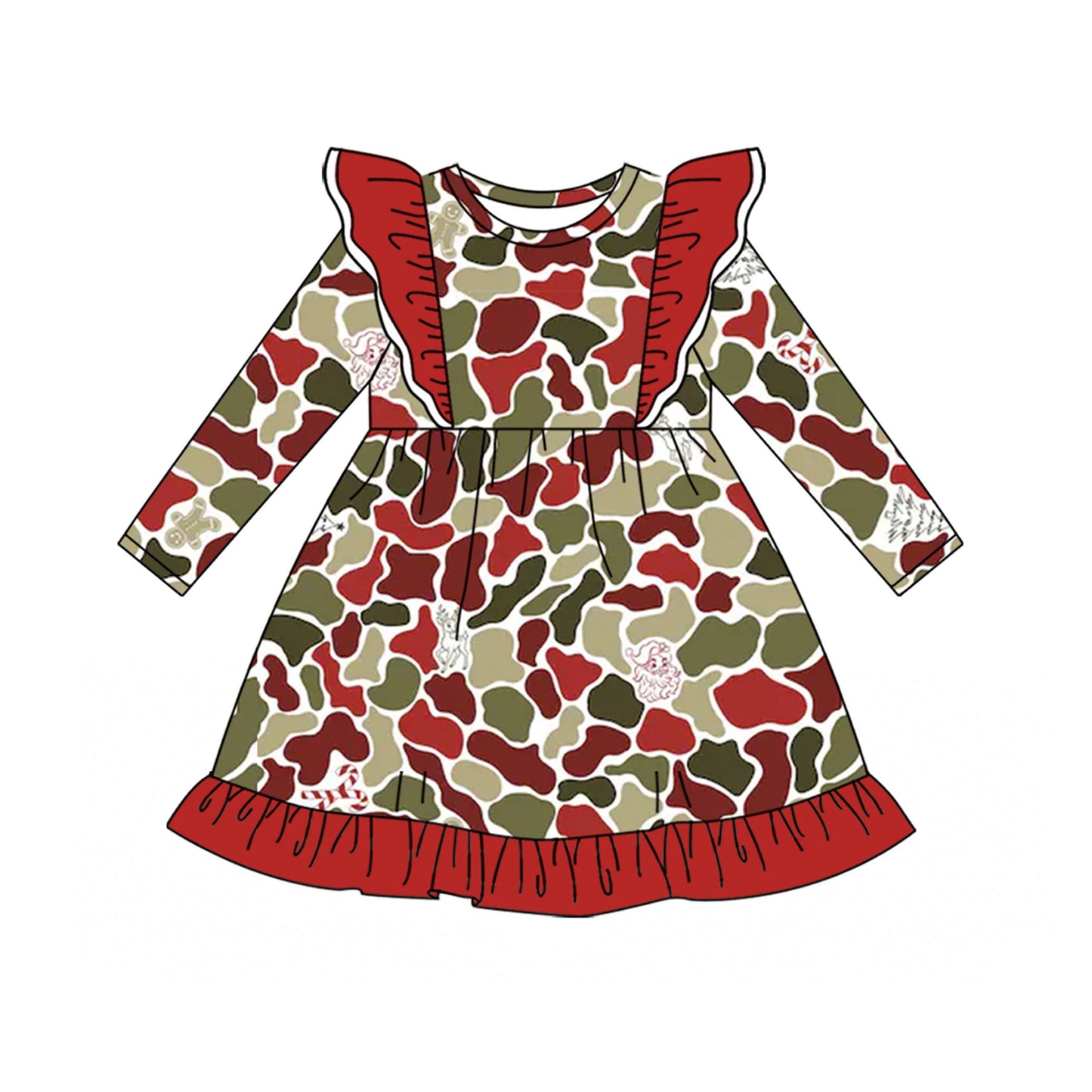 ( Moq 5 ) Preorder Baby Girls Kids Christmas Santa Camo Red Ruffle Dress Clothes