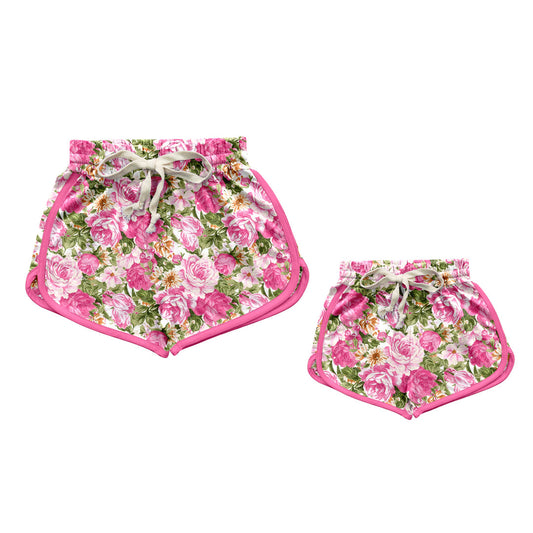 Baby Girl Toddler Adult Women Pink Flower Sibling Family Shorts ( Moq 5 Each Style ) 12.10